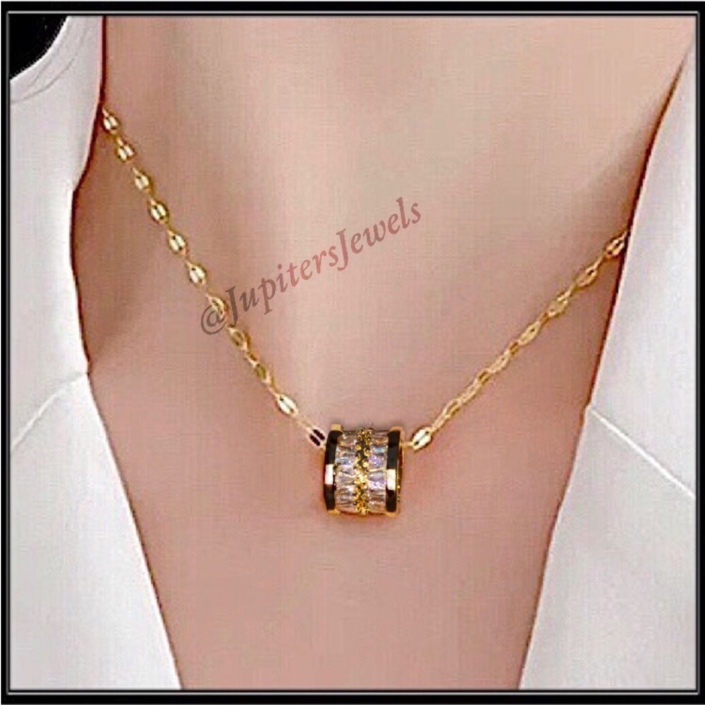 NEW GOLD SIMULATED BAGUETTE DIAMOND "BELOVED" LUCKY WHEEL NECKLACE